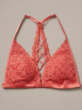 VICTORIA'S VS SECRET PINK Lace Racerback Unlined Pad Bralette Bra Coral Size XS